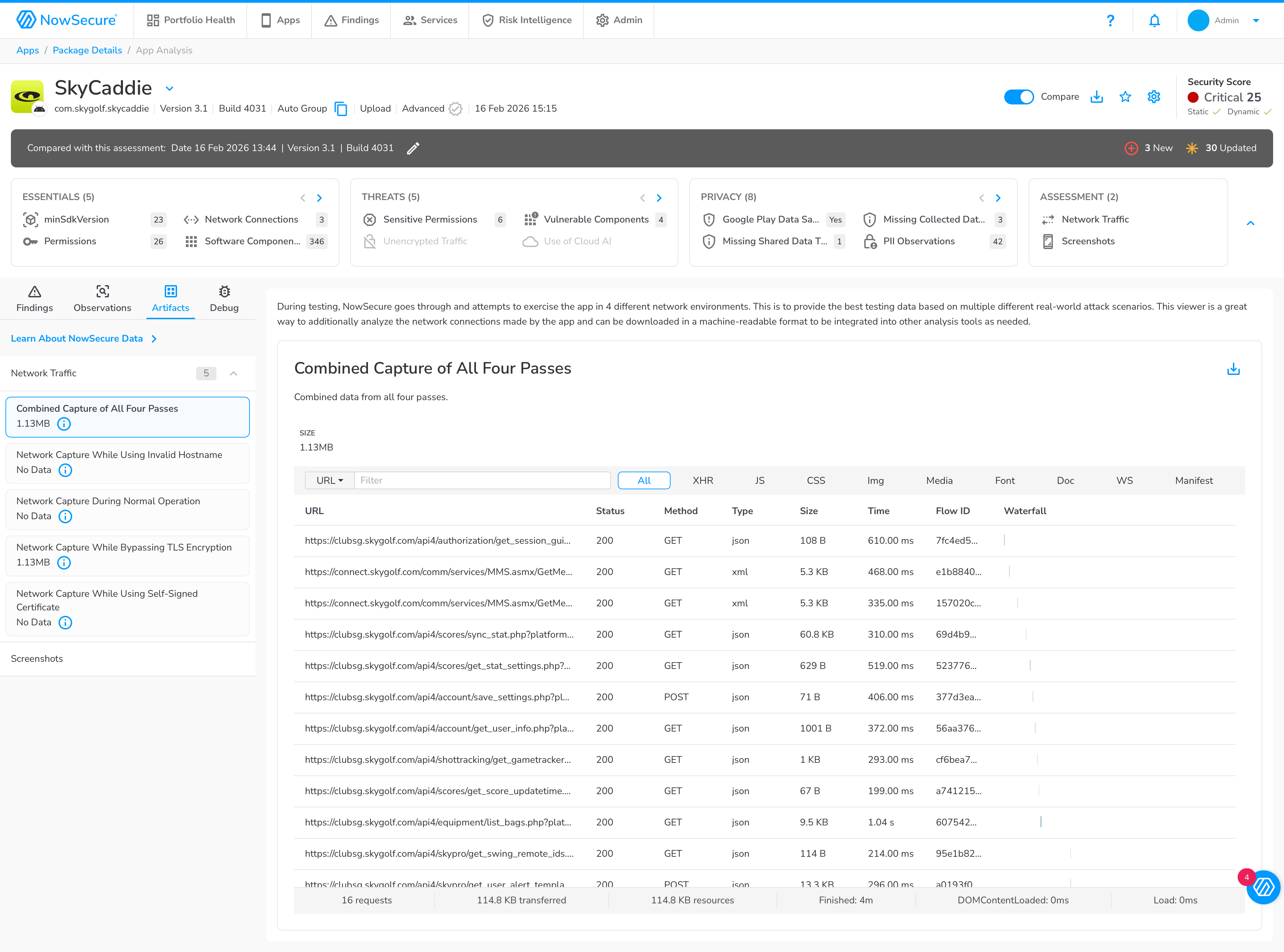 Network traffic from authenticated scan showing significantly more activity